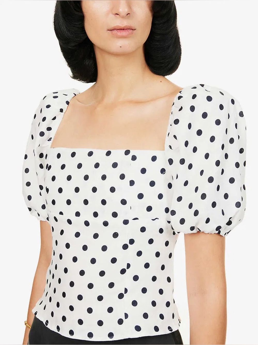 White Puff Sleeve Polka Dot Top